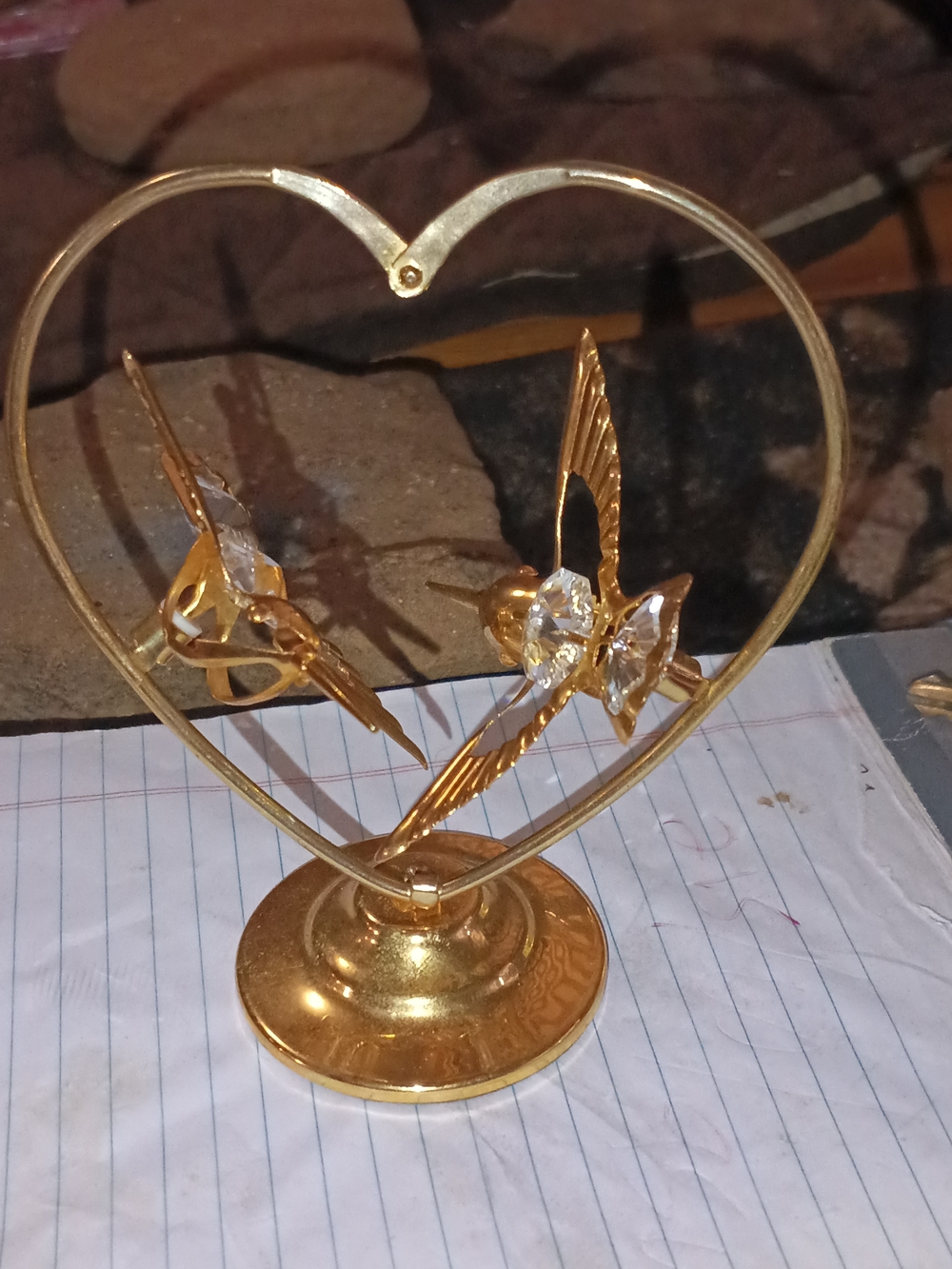 Gold Heart Sculpture with Crystal-Accent Hummingbirds - Decorative Home Accent